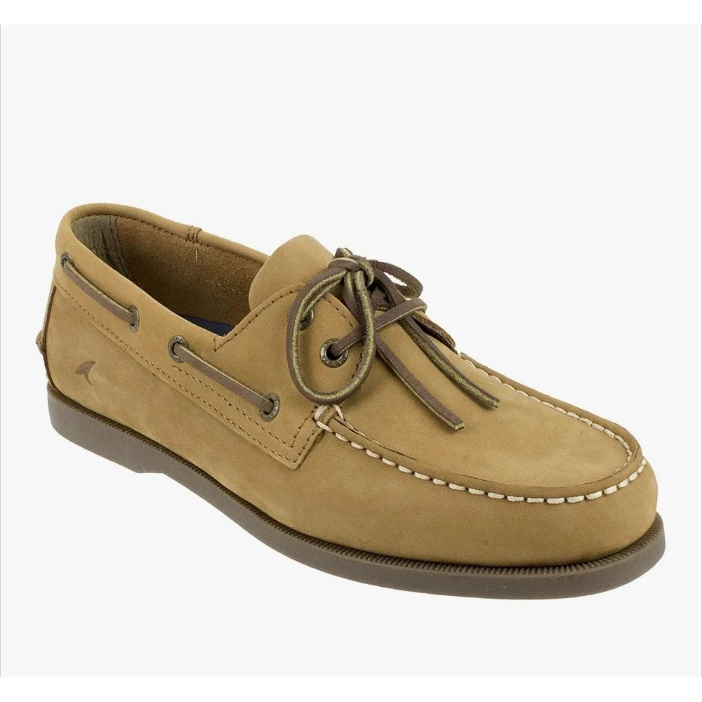 NEW‎ Rugged Shark Mens Classic Boat Shoes Tan Beige Genuine Leather 11.5
